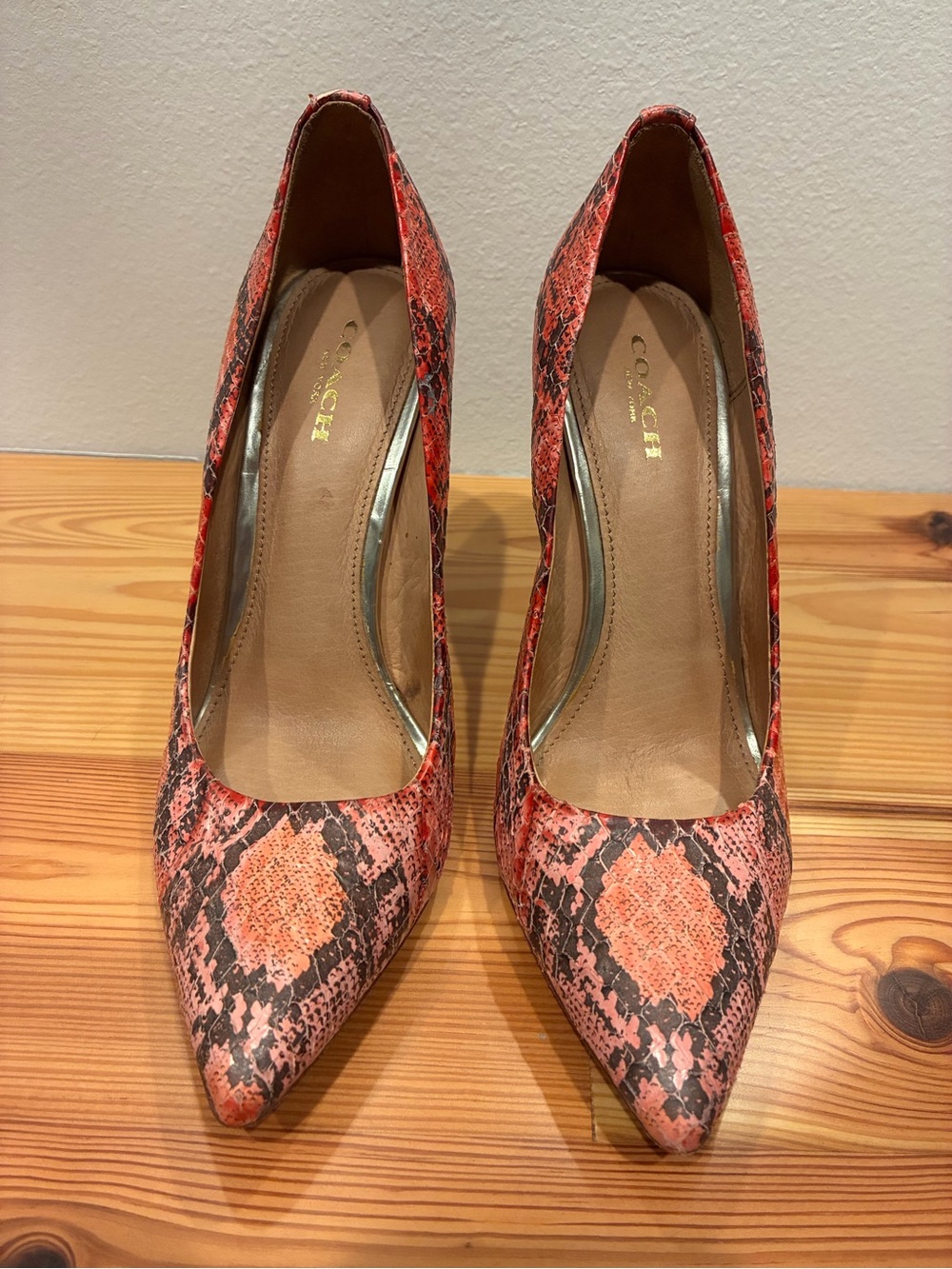 COACH Women's Orange Snakeskin Pointed-Toe Pumps